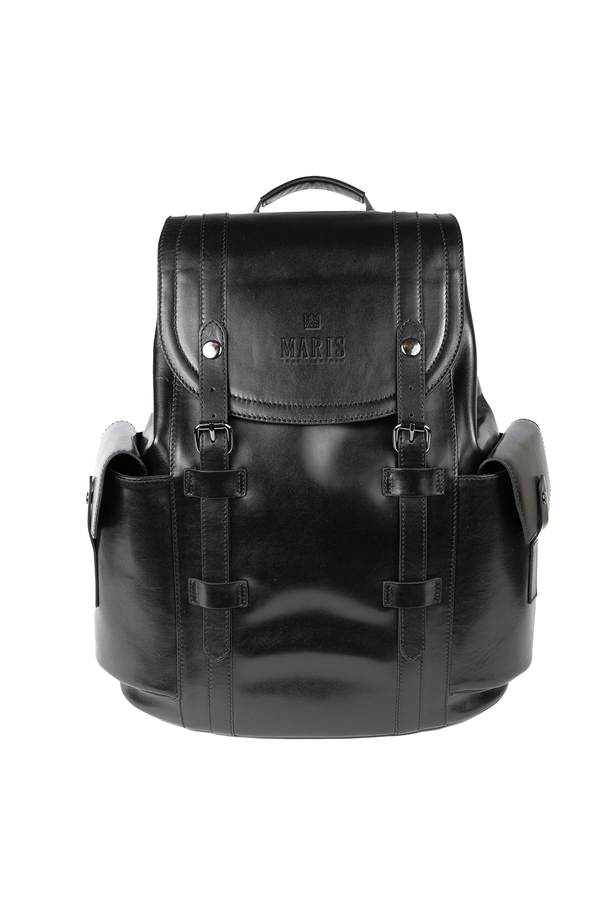 Black Leather Backpack with Side pockets