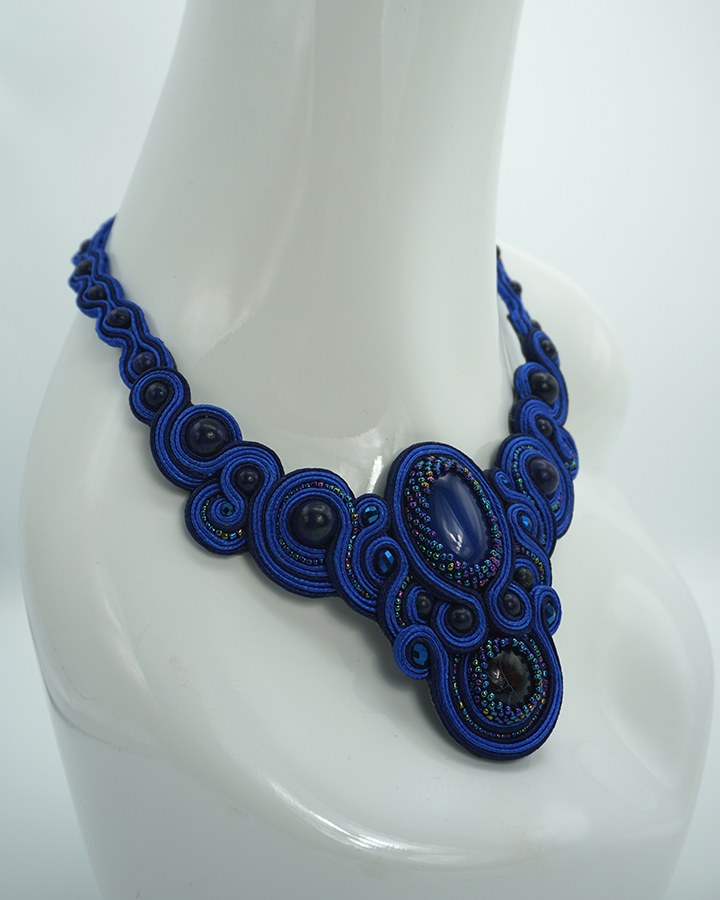 Traditional Admiral Blue Soutache Necklace
