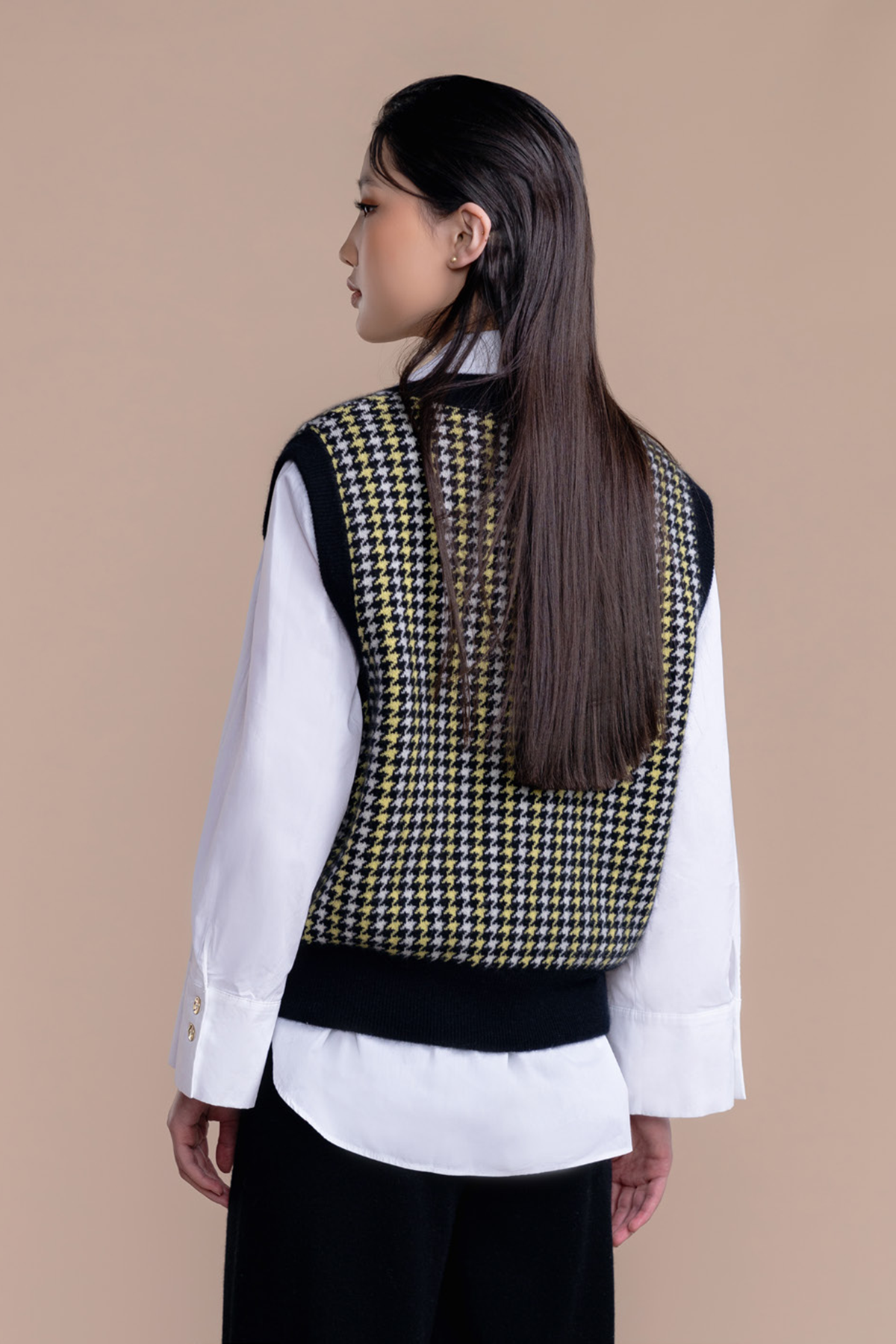 Cashmere Vest with Houndstood Print