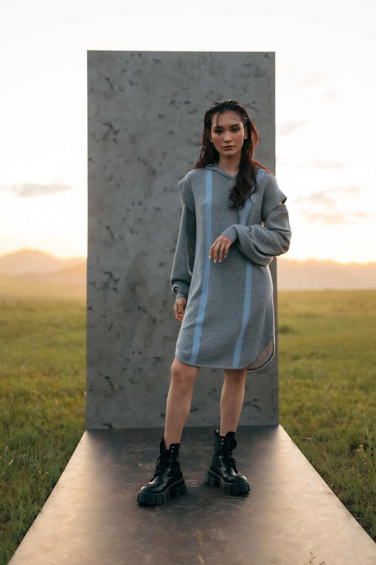 Lightweight Cashmere Dress with Hoodie &amp; Sleeves