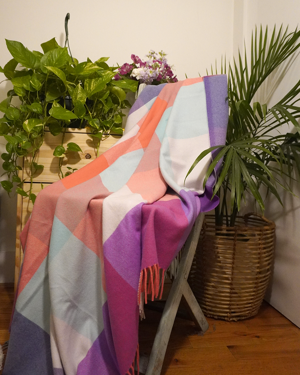 Pink Checkered Cashmere Blanket