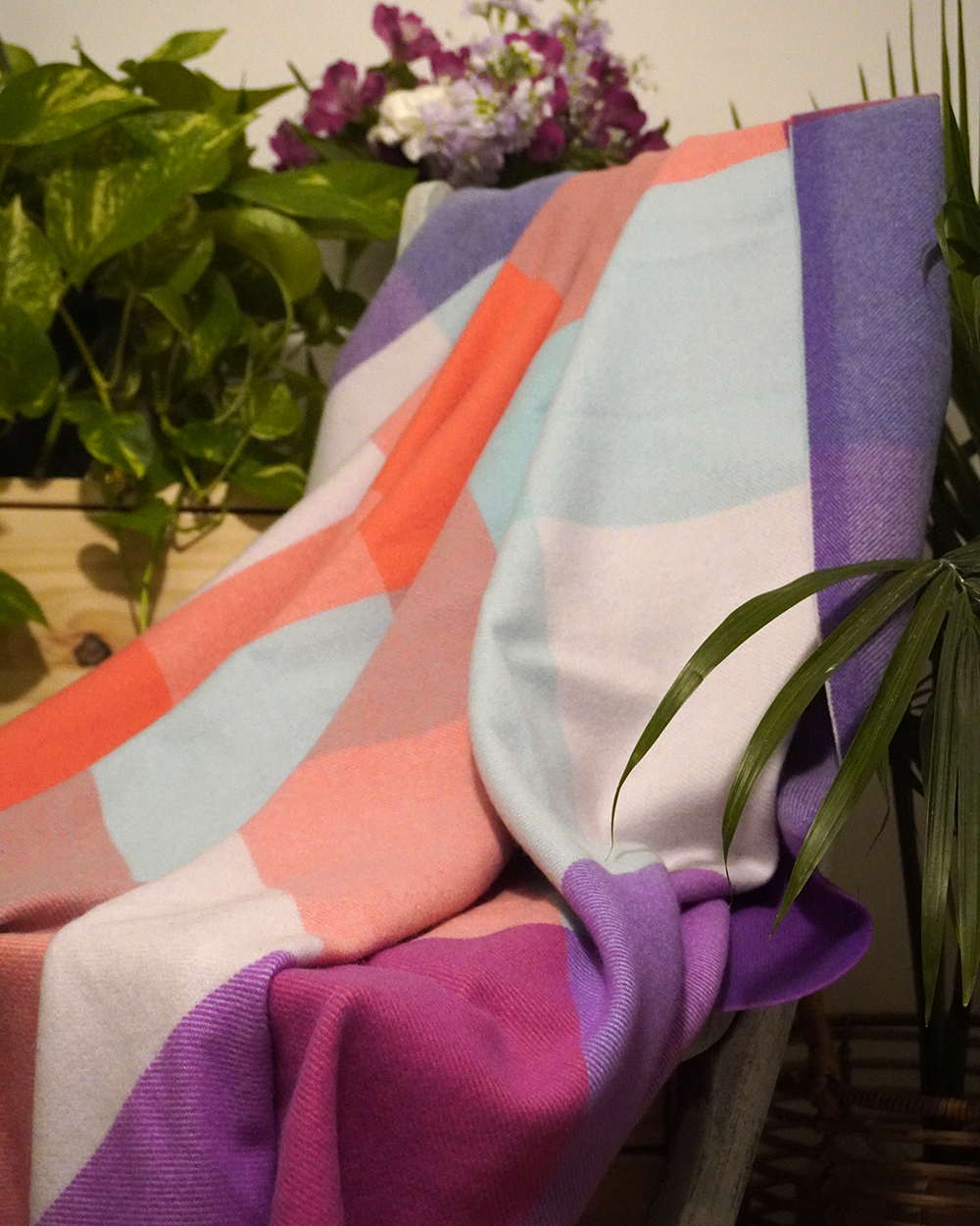 Pink Checkered Cashmere Blanket