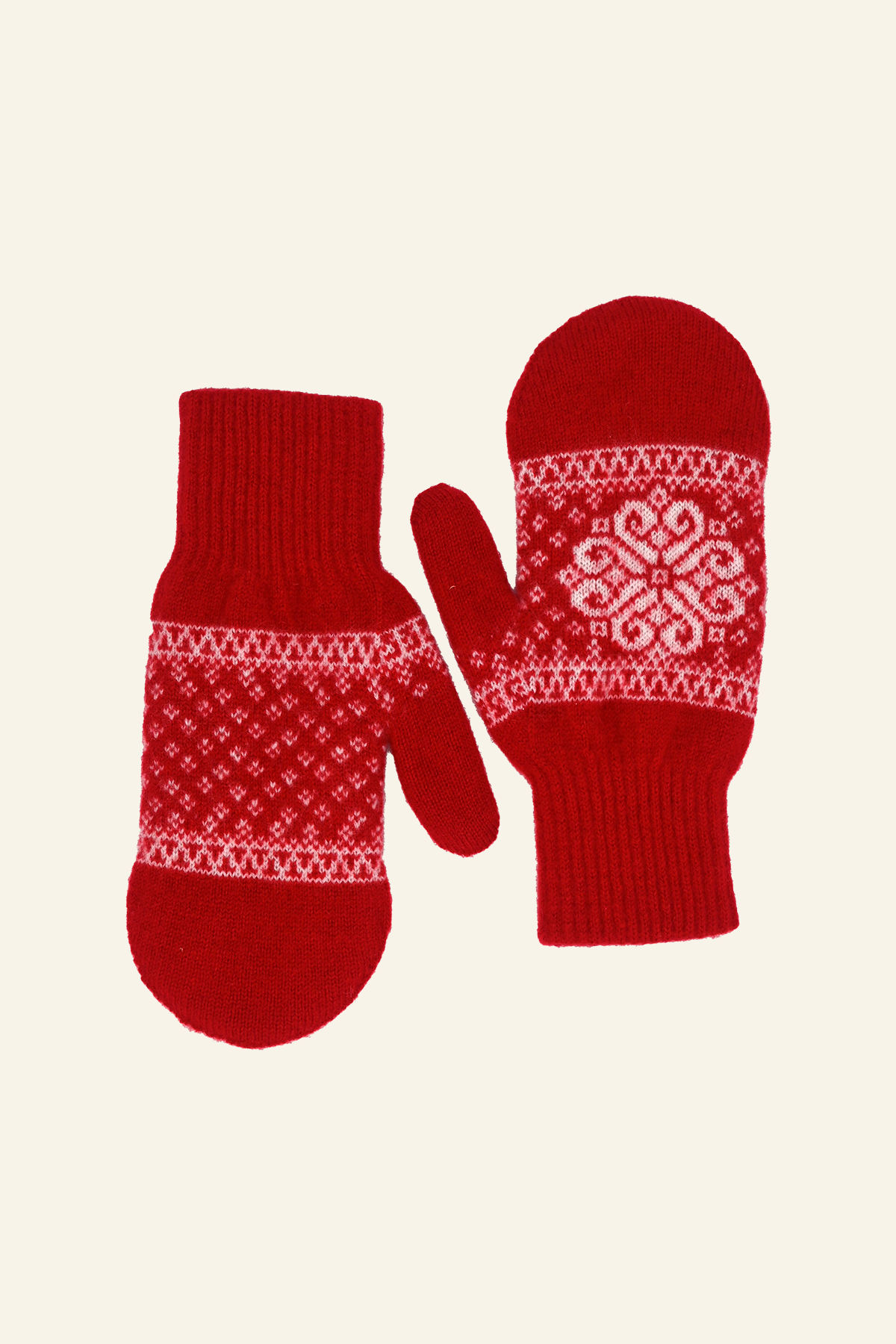 Red Cashmere Gloves with White Pattern